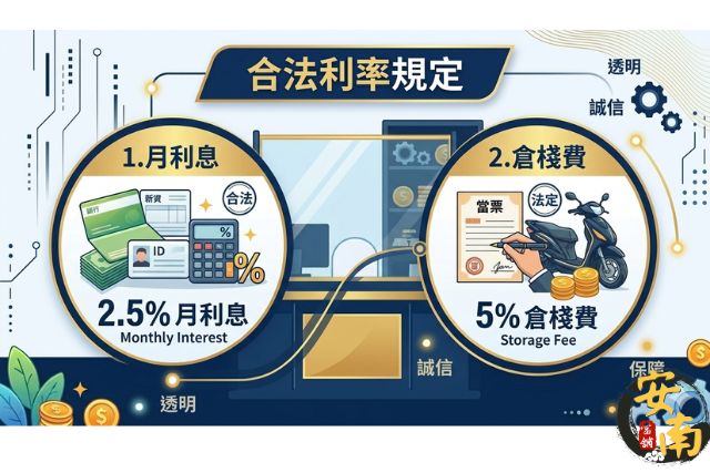 台南機車借款合法當舖利息：2.5%以及5%倉棧費