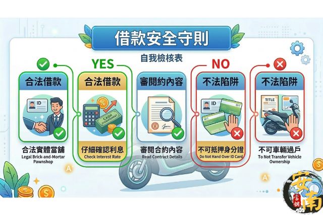 安南當舖機車借款5大安全守則:確定實體當舖、確認合法利息、仔細審合約、不可抵押身分證、不可以過戶
