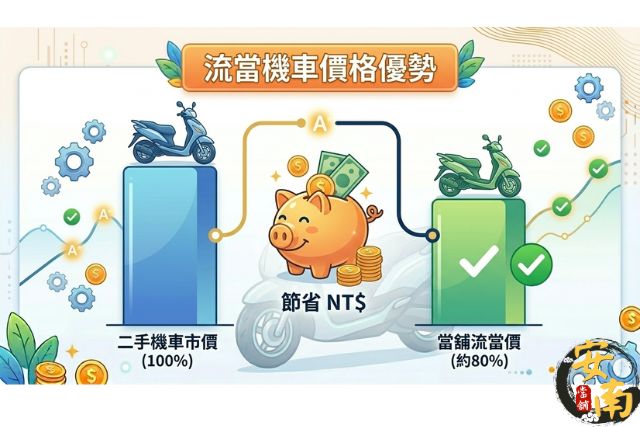 流當機車與二手機車市價對照，價格遠低於市場行情約八折。