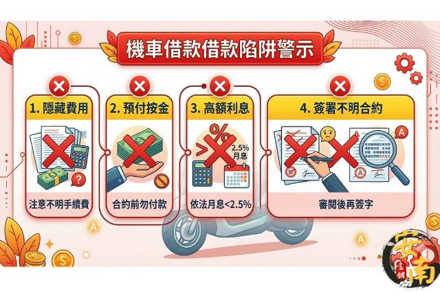 安南機車借款4大陷阱：小心隱藏費用、不預付現金、注意利息是否合法、合約要詳細審閱