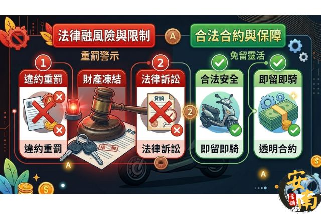 辦機車換現金可能涉及詐欺與侵占等刑事風險警示圖