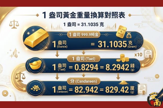 國際1盎司黃金單位換算成台灣黃金重量